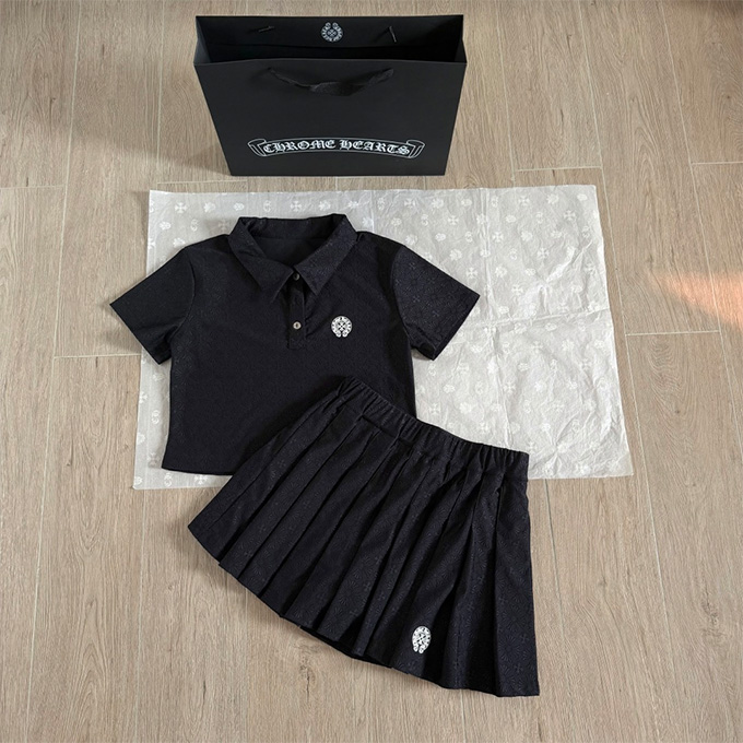chrome hearts jacquard cropped polo shirt & skirt